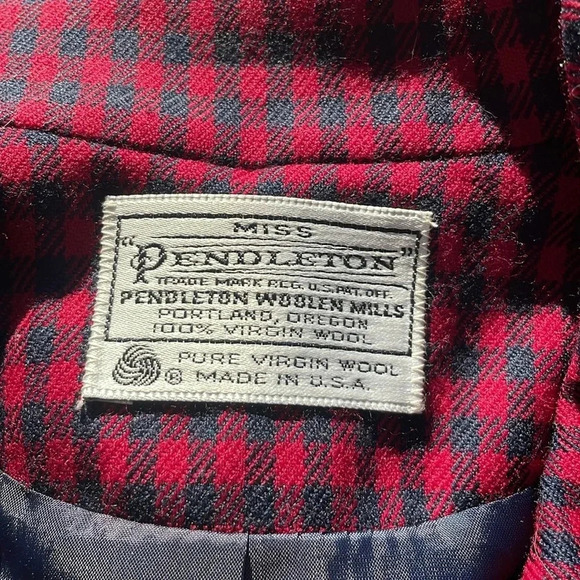 Pendleton Plaid Wool Blazer Vintage 80s 100% Wool Red & Navy Women’s size 10 - Picture 4 of 12